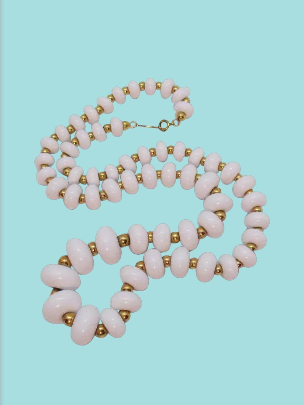 Napier White Lucite Bead Necklace with Gold Spacer Beads